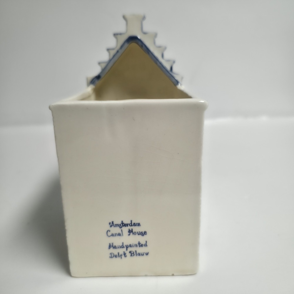 Amsterdam Canal House Handpainted Delft Blauw Vintage Ceramic Planter Vase Chip - Picture 3 of 11